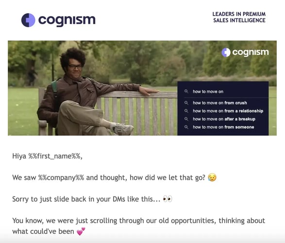 Example of a Cognism email using humour