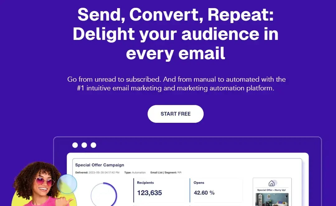 Screenshot of the Moosend homepage.