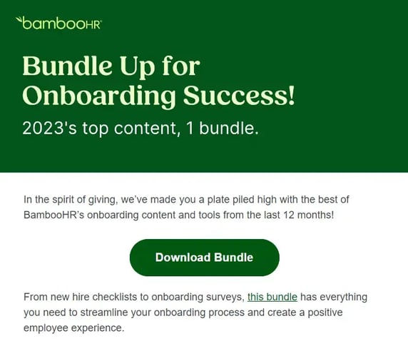 BambooHR bundle up for onboarding success email campaign