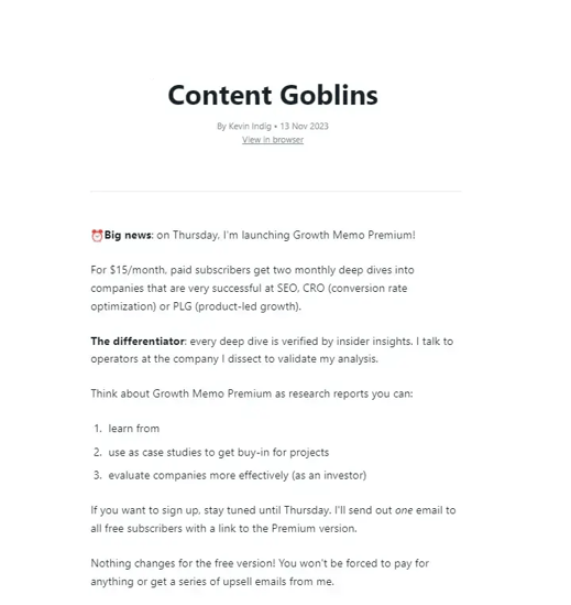 Content Goblins email marketing campaign