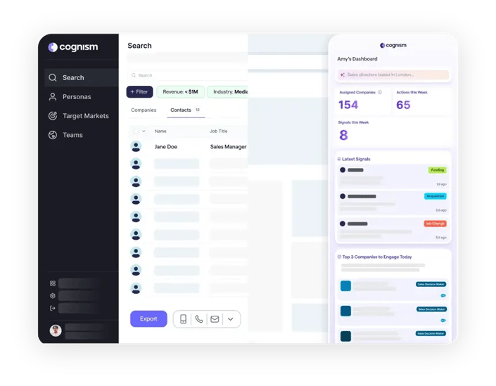 View of the Cognism Sales Companion Dashboard.