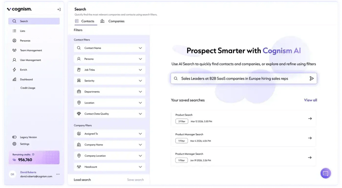 View of the Cognism Dashboard.