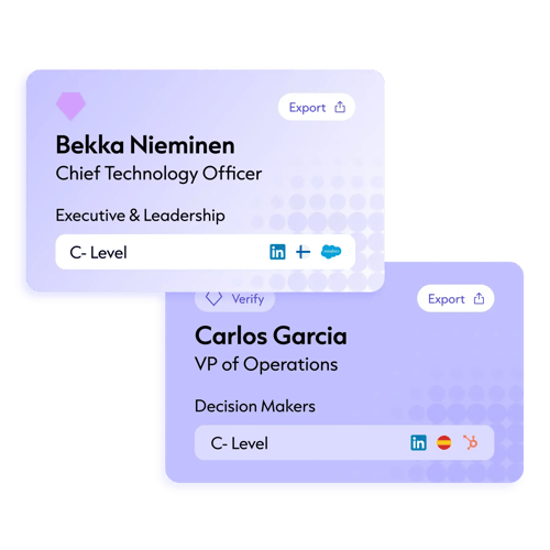 The image shows two profile cards for individuals within a professional setting. One is verified, and the other is not.