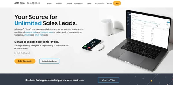 Screenshot of the Salesgenie website
