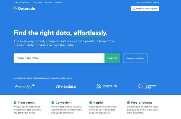 Datarade website homepage screenshot