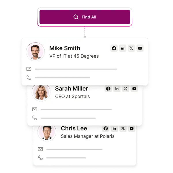 This purple image shows an example of a Seamless.AI contact card. It shows the mobile drop-down of a person called Haley Fields.