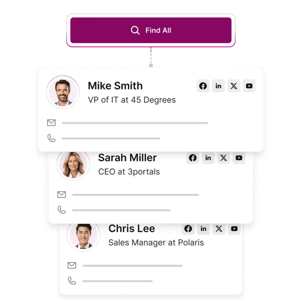 This purple image shows an example of a Seamless.AI contact card. It shows the mobile drop-down of a person called Haley Fields.
