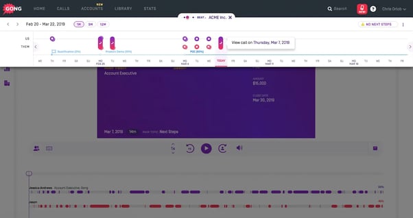 Gong call page timeline screenshot