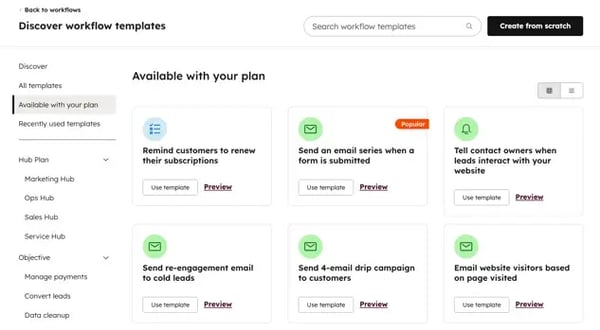 HubSpot workflows template start