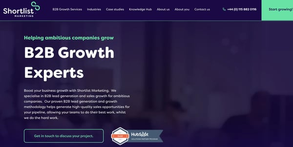 Screenshot of the Shortlist Marketing homepage