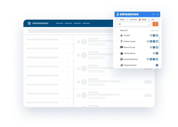 Screenshot from the Swordfish homepage. The image shows a blurred extension and the Swordfish pop-up.