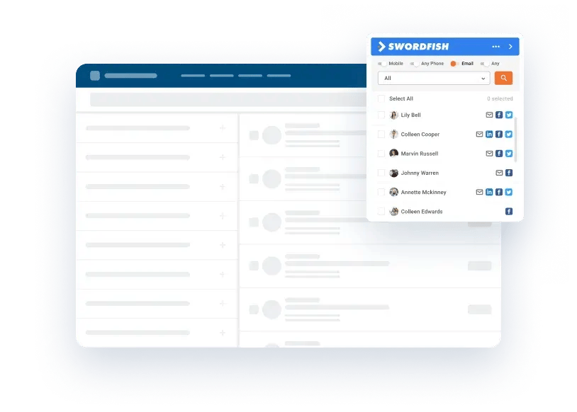 Screenshot from the Swordfish homepage. The image shows a blurred extension and the Swordfish pop-up.