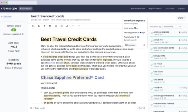 Clearscope example