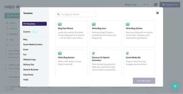 Example of workflow AI automation from Copy.AI
