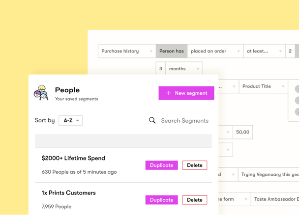 The image displays a user interface with a light yellow background. It is a segment management tool with two main sections visible.