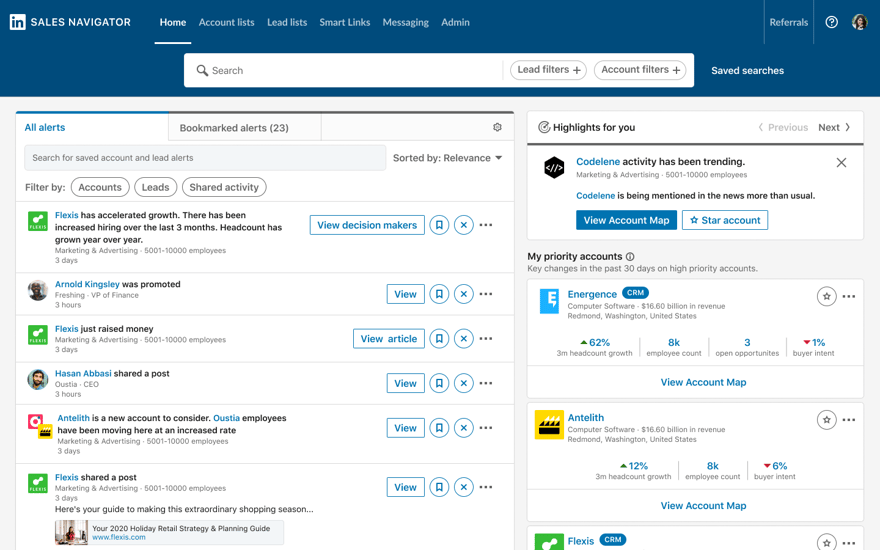 Screenshot of the LinkedIn Sales Navigator platform.