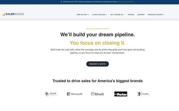 Screenshot of the SalesRoads website