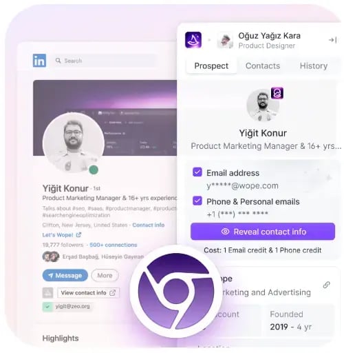 Screenshot from the Wiza website. Shows an example of the Chrome Extension.