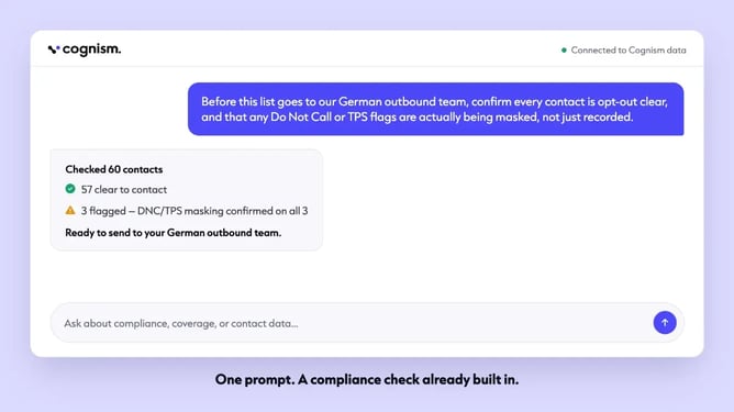 Cognism MCP checks contact compliance, validates DNC flags and clears lists for outreach.