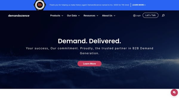 Screenshot of the DemandScience website homepage