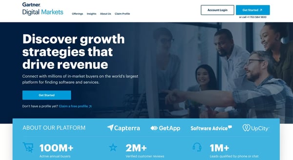 Screenshot of Gartner Digital Markets website homescreen
