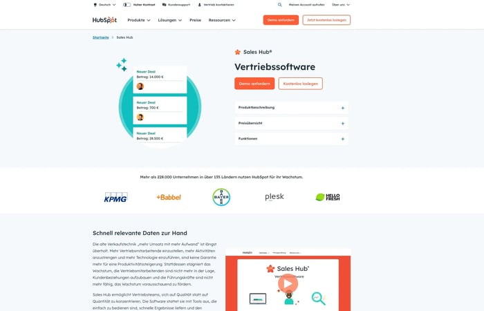 Screenshot of the HubSpot German homepage