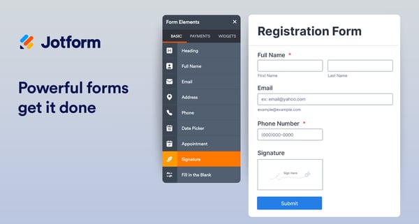 Jotform registration form screenshot