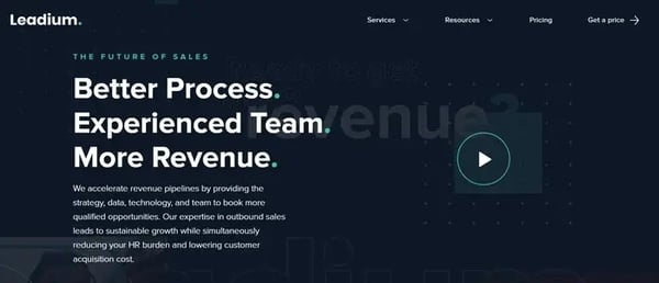 Screenshot of the Leadium homepage