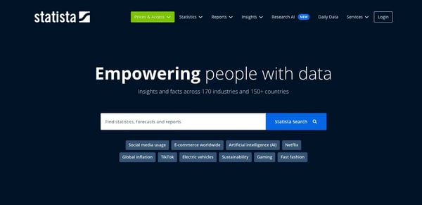 Screenshot of Statista website homepage