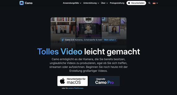 Ein Screenshot der Website von Camo