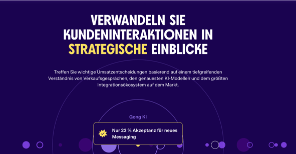 Ansicht der Website von Gong