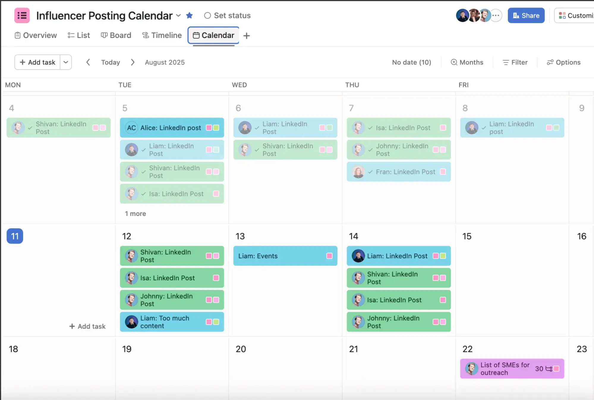 Influencer Posting Calendar