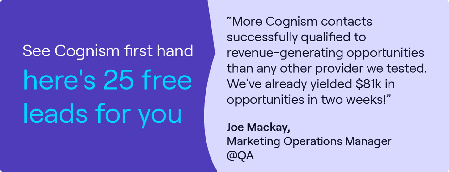 Get 25 leads free from sales software Cognism. Click to book your demo.