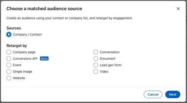 Screenshot of LinkedIn matches audiences