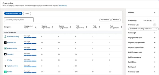 Screenshot of LinkedIn matched companies