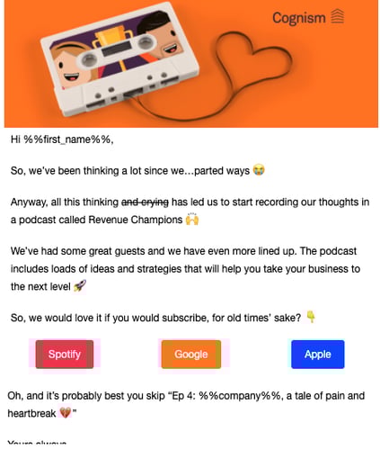 Cognism closed lost ops email marketing campaign example