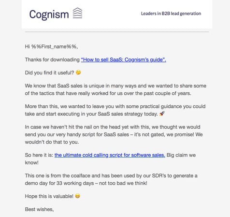 Cognism tech campaign nurture email marketing example