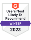 Users most likely to recommend Winter 2023 G2 Badge