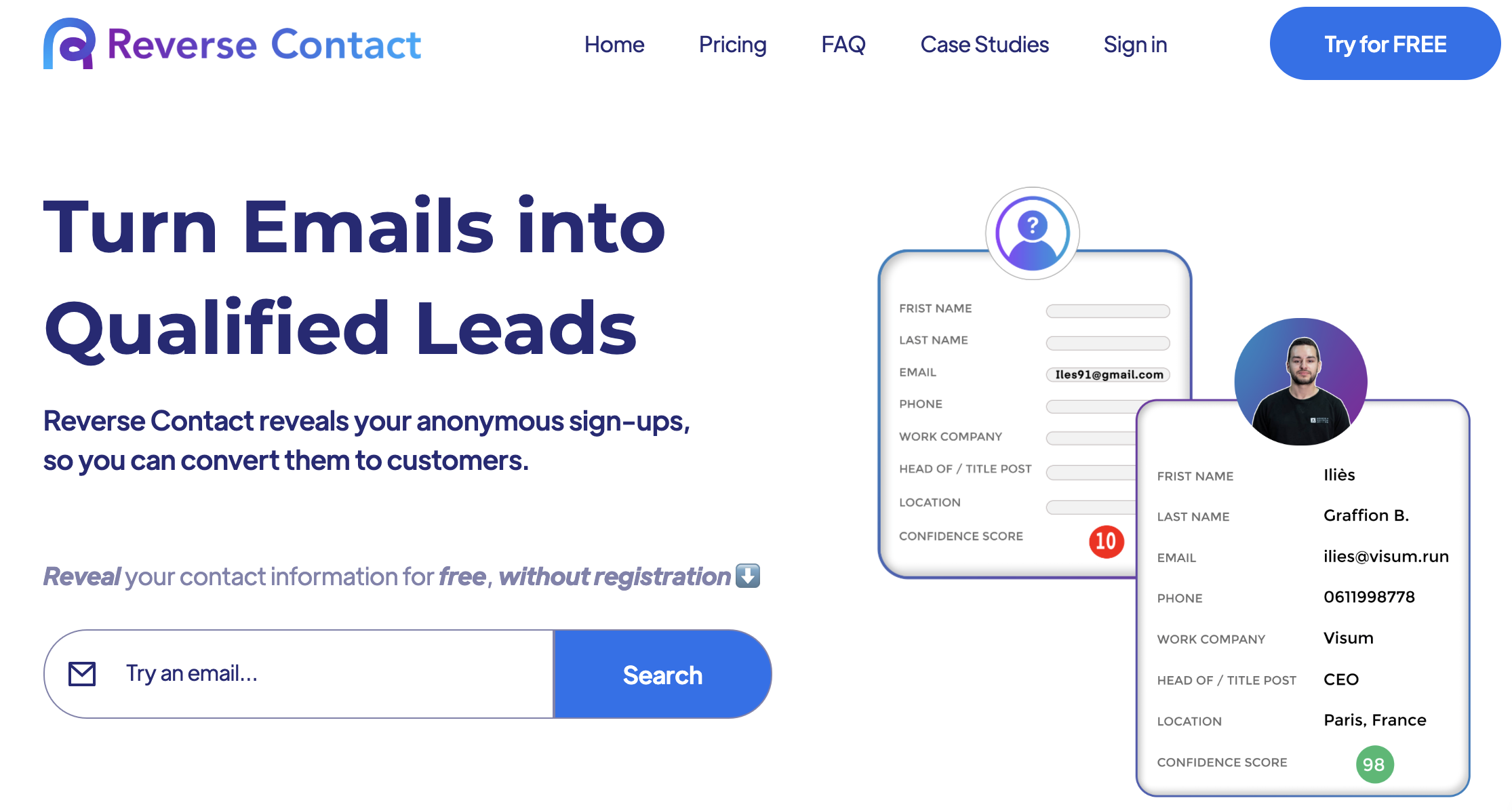 Lead enrichment tool Reverse Contact