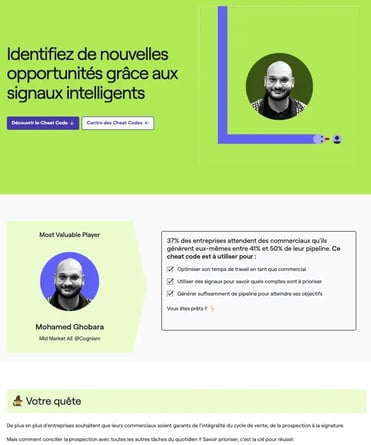 Cheat Code snake, campagne demand generation de Cognism (landing page)