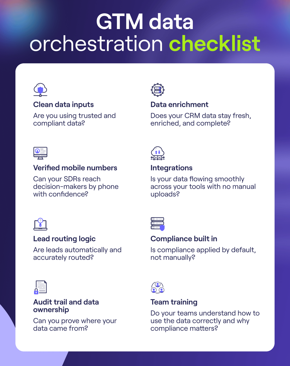 GTM data orchestration checklist.