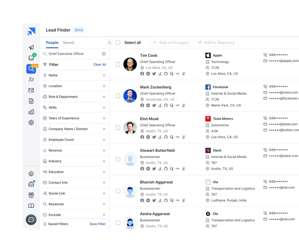 Screenshot from the Saleshandy website. It shows an image of the Lead Finder.