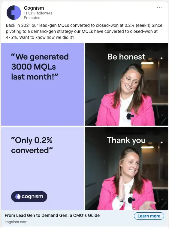 LinkedIn ad - From lead gen to demand gen
