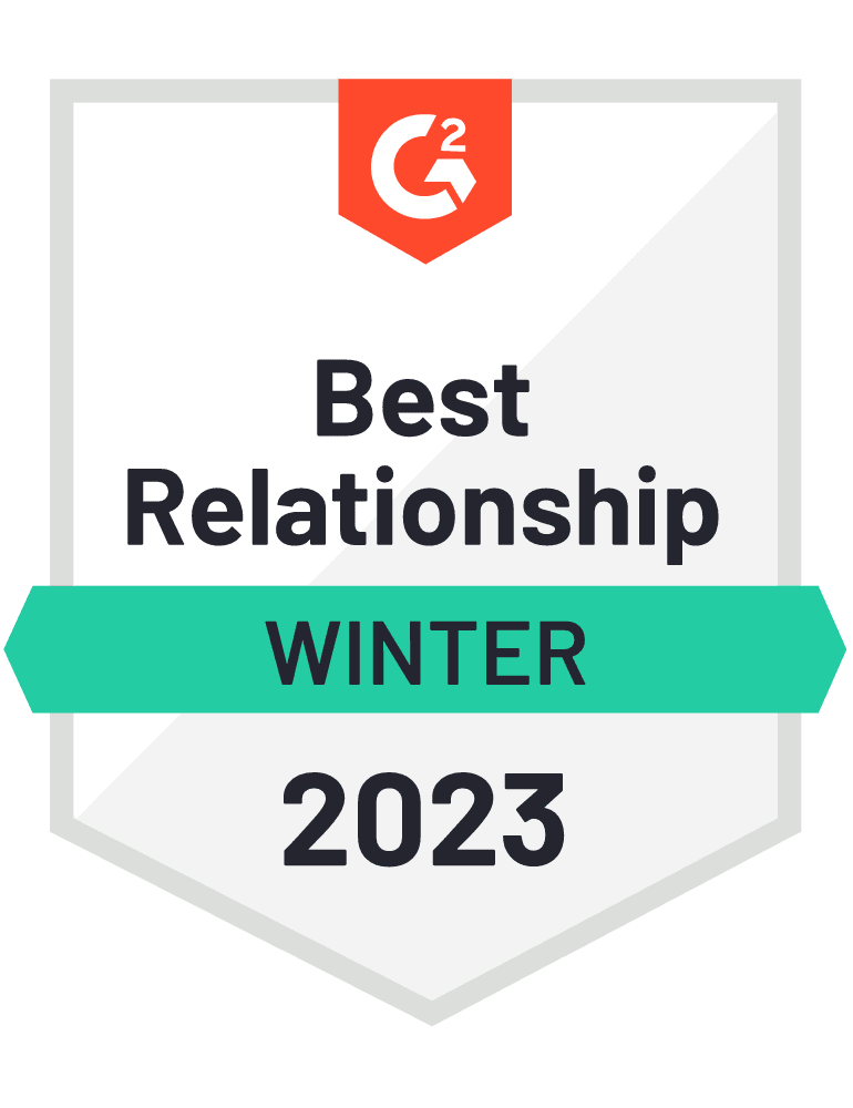 Best Relationship Winter 2023 G2 badge