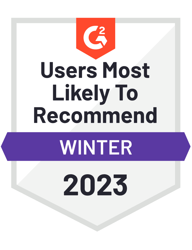 Users most likely to recommend Winter 2023 G2 badge